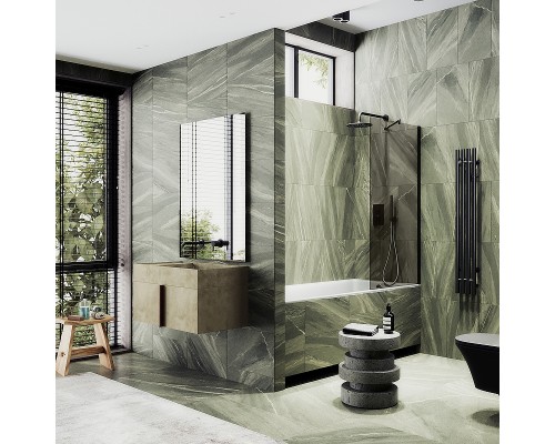 Шторка на ванну Maybah Glass MGV-71-6ш 900x1400 в широком профиле Черный стекло бронзовое