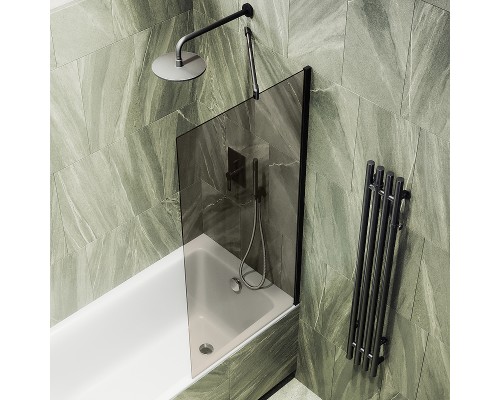 Шторка на ванну Maybah Glass MGV-71-6ш 900x1400 в широком профиле Черный стекло бронзовое