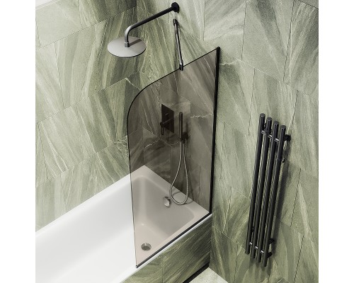 Шторка на ванну Maybah Glass MGV-135-6у 440x1400 в узком профиле Черный стекло бронзовое
