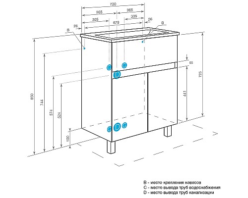 Тумба под раковину Aquaton Форест 75 1A278301FR4D0 Туманный серый