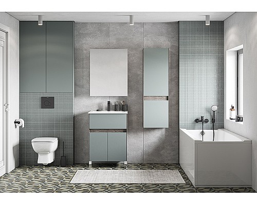 Шкаф пенал Aquaton Форест 40 1A278603FR9C0 Дуб рошелье Сумеречный голубой