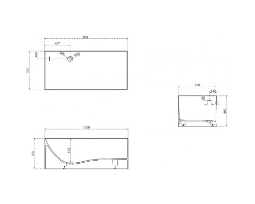 Ванна из искусственного камня Abber Stein 150x70 AS9640-1.5 без гидромассажа