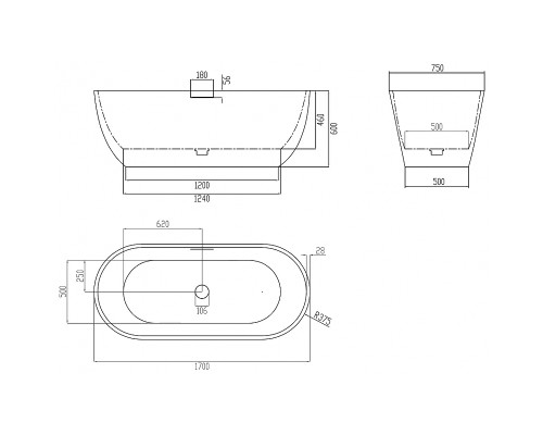 Ванна из искусственного камня Abber Frankfurt 170x75 AM9941MP Розовая матовая без гидромассажа