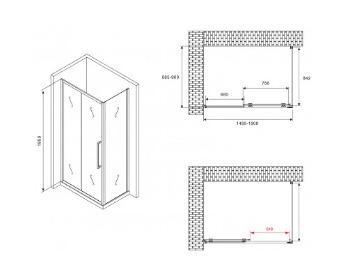 Душевой уголок Abber Schwarzer Diamant 150x90 профиль Черный стекло матовое