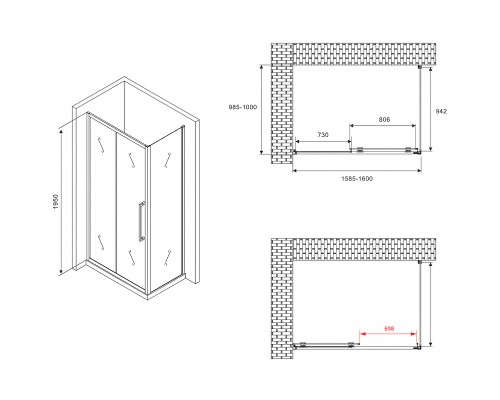 Душевой уголок Abber Schwarzer Diamant 160x100 профиль Черный стекло матовое