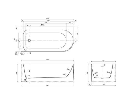 Акриловая ванна Azario Luton 170х80 LUT17080 L без гидромассажа