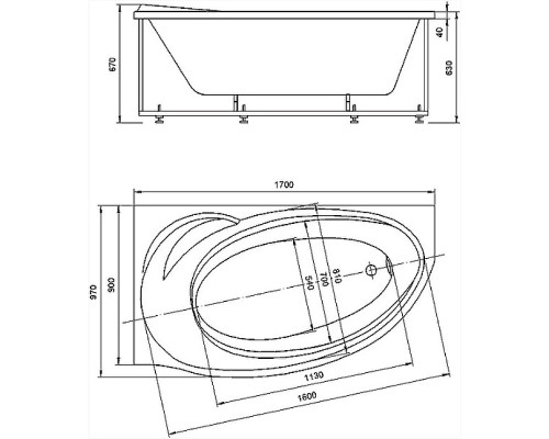 Акриловая ванна Azario Paolina 170х97 L AV.0072170 без гидромассажа