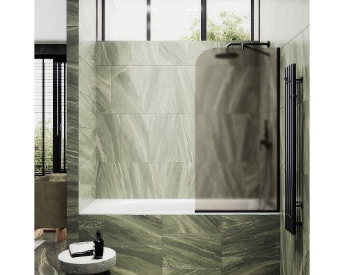 Шторка на ванну Maybah Glass MGV-148-6у 640x1400 в узком профиле Черный стекло бронзовое матовое