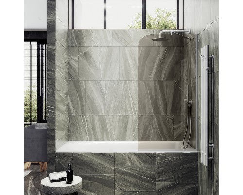 Шторка на ванну Maybah Glass MGV-151-1у 740x1400 в узком профиле Белый стекло бронзовое