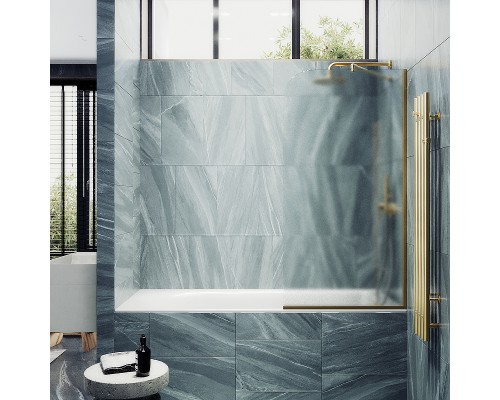 Шторка на ванну Maybah Glass MGV-92-3у 600x1400 в узком профиле Золото стекло сатиновое