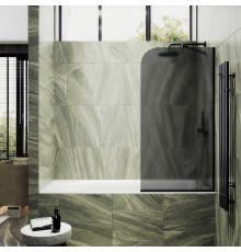 Шторка на ванну Maybah Glass 600x1400 в узком профиле Черный стекло графитовое матовое