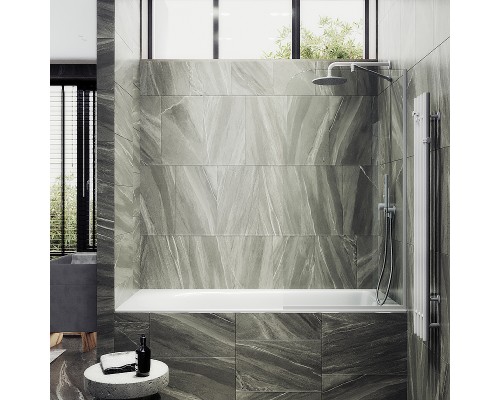 Шторка на ванну Maybah Glass MGV-63-1у 700x1400 в узком профиле Белый стекло прозрачное