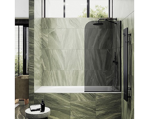 Шторка на ванну Maybah Glass MGV-81-6у 700x1400 в узком профиле Черный стекло графитовое