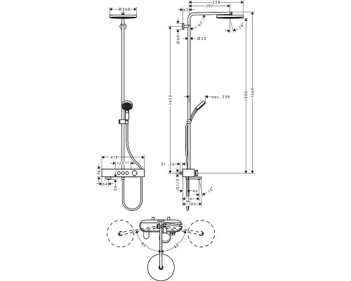 Душевая система Hansgrohe Pulsify S Showerpipe 260 1jet 24230000 с термостатом Хром
