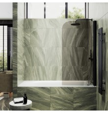 Шторка на ванну Maybah Glass 500x1400 поворотная на монопетле Черный стекло бронзовое