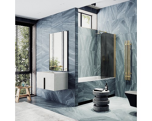 Шторка на ванну Maybah Glass 500x1400 поворотная на монопетле Золото стекло графитовое матовое