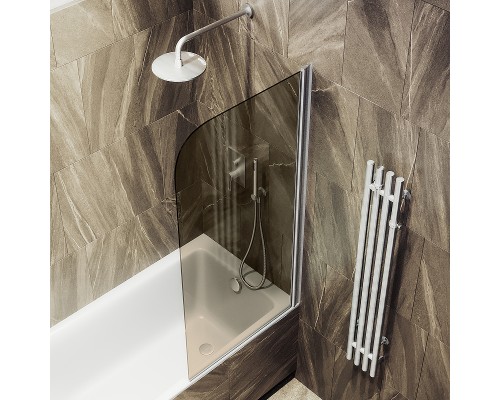 Шторка на ванну Maybah Glass MGV-611-5 600x1400 поворотная на монопетле Хром матовый стекло бронзовое