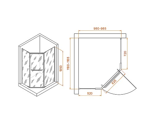 Душевой уголок RGW Passage PA-091B 120x100 35089102-14 профиль Черный стекло прозрачное