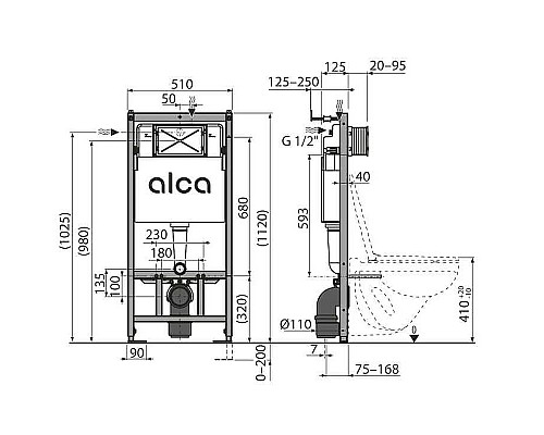 Инсталляция Alcaplast AM101/1120-4:1 RU M678-0001 для унитаза с Черной матовой клавишей смыва