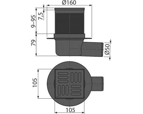 Душевой трап Alcaplast APV31BLACK с Черной матовый решеткой