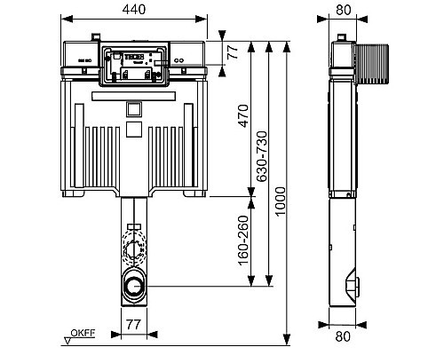 Смывной бачок Tece Box Octa II 9370500 для напольного унитаза без клавиши смыва