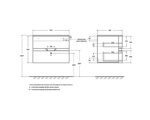 Тумба под раковину Cezares Elettra 75 55522 подвесная Grafite