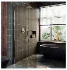 Душевая перегородка Maybah Glass 690x1950 в широком профиле Хром матовый стекло бронзовое