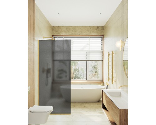 Душевая перегородка Maybah Glass 1090x1950 в узком профиле Золото стекло графитовое матовое
