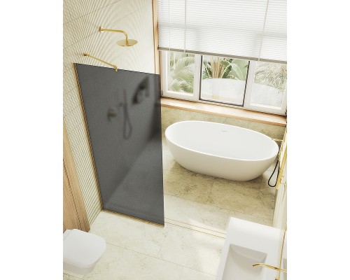 Душевая перегородка Maybah Glass 1090x1950 в узком профиле Золото стекло графитовое матовое