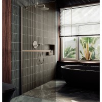Душевая перегородка Maybah Glass 1090x1950 в широком профиле Хром матовый стекло бронзовое