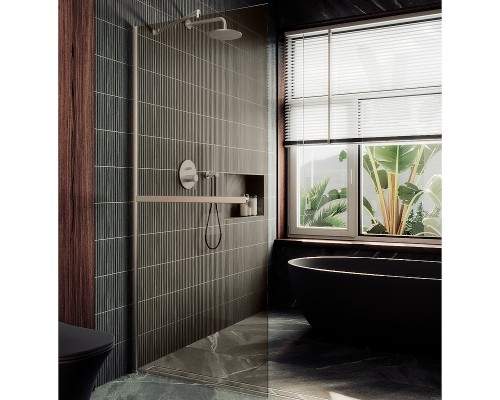 Душевая перегородка Maybah Glass 1090x1950 в широком профиле Хром матовый стекло бронзовое