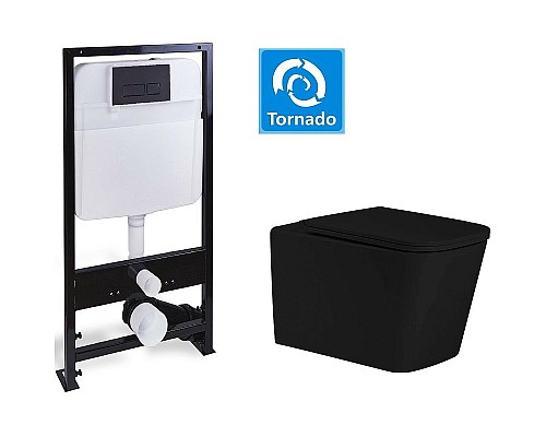 Комплект унитаза с инсталляцией SantiLine SL-5027MB+SL-04 с сиденьем Микролифт и Черной матовой клавишей смыва