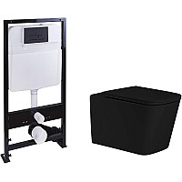 Комплект унитаза с инсталляцией SantiLine SL-5027MB+SL-04 с сиденьем Микролифт и Черной матовой клавишей смыва