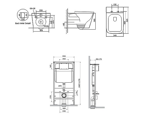 Комплект унитаза с инсталляцией SantiLine SL-5027MB+SL-04 с сиденьем Микролифт и Черной матовой клавишей смыва