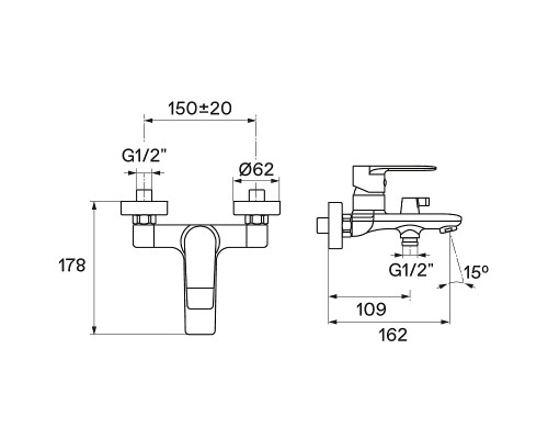 Смеситель для ванны Santek Арма WH5A10007N001 Черный матовый