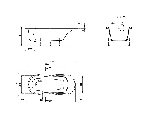 Акриловая ванна Santek Касабланка М 150х70 1WH501530 без гидромассажа