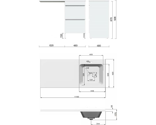 Тумба с раковиной Orange Sistema 110 R ST-110TUW+RAR Белая глянцевая