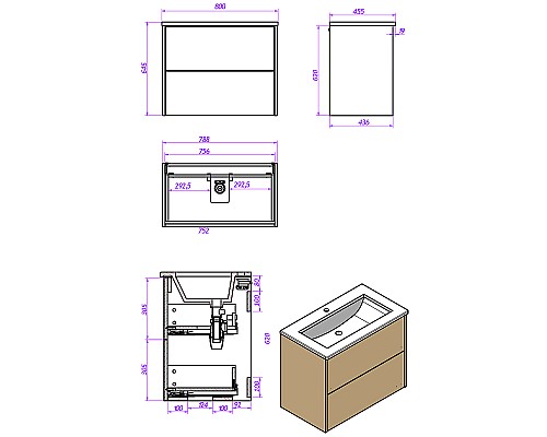 Тумба под раковину WellWant Rovero 80 WWTRN0821EB подвесная Дуб