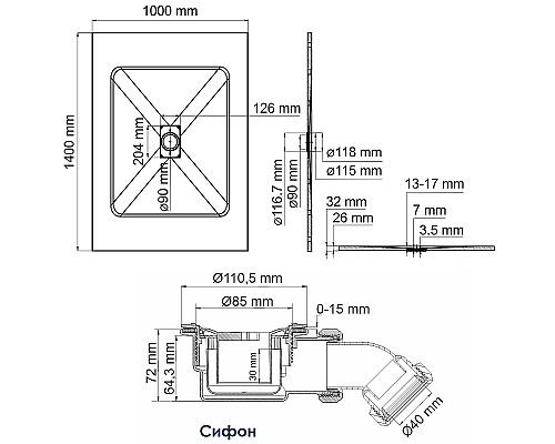 Душевой поддон из стеклопластика WasserKRAFT Main 140x100 41T37 Белый матовый