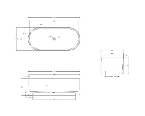 Ванна из полиэфирной смолы Abber Kristall 170х75 AT9708Aquamarin Бирюзовая без гидромассажа