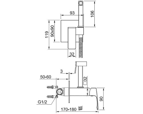 Гигиенический душ со смесителем Raglo R01.52.06 Черный матовый