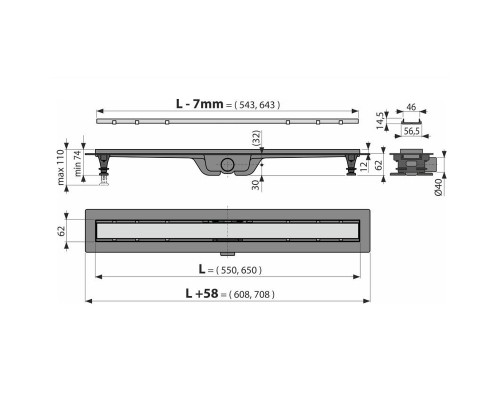 Душевой лоток Alcaplast APZ19-550 с решеткой Нержавеющая сталь / под плитку