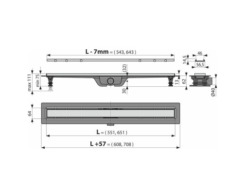 Душевой лоток Alcaplast APZ20-550 с решеткой Нержавеющая сталь / под плитку
