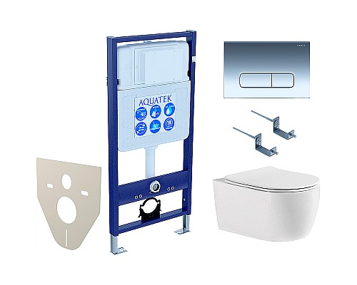 Комплект унитаза с инсталляцией Aquatek Set Aquatek Европа cmp016 с сиденьем Микролифт и клавишей смыва Хром глянцевый