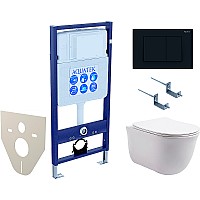 Комплект унитаза с инсталляцией Aquatek Set Aquatek Классик-012 4в1 с сиденьем Микролифт и Черной матовой клавишей смыва