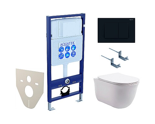 Комплект унитаза с инсталляцией Aquatek Set Aquatek Классик-012 4в1 с сиденьем Микролифт и Черной матовой клавишей смыва