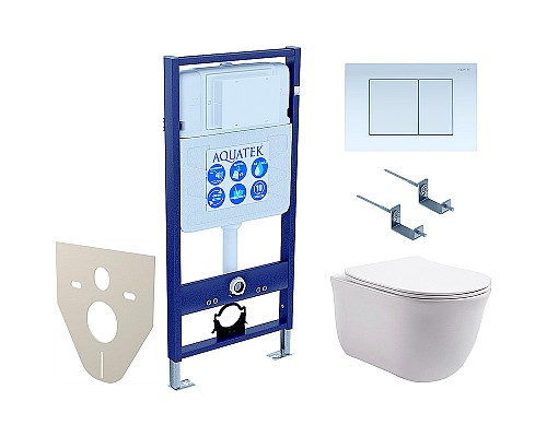 Комплект унитаза с инсталляцией Aquatek Set Aquatek Классик-009 4в1 с сиденьем Микролифт и Белой клавишей смыва