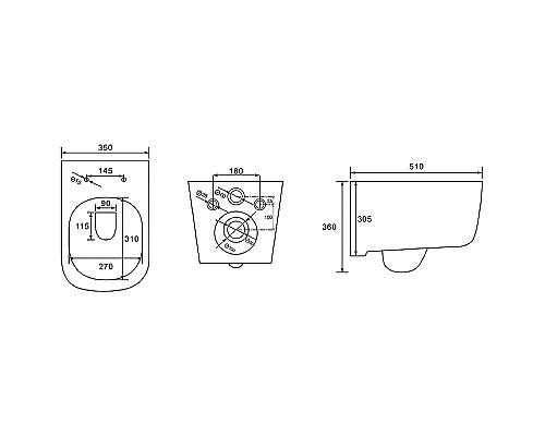 Комплект унитаза с инсталляцией Aquatek Set Aquatek Лугано 4в1 с сиденьем Микролифт и клавишей смыва Хром глянцевый