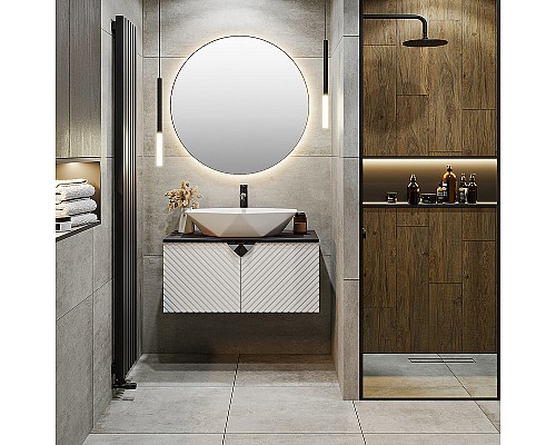 Тумба под раковину Runo Андорра 85 00-00002018 подвесная Белая матовая Черная