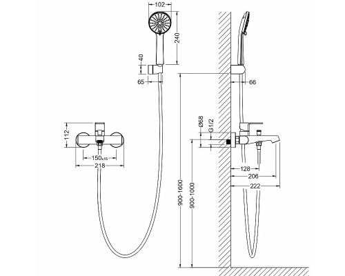 Смеситель для ванны Aquatek Оберон AQ1249CR Хром